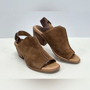 SOFFT Brown suede block heel sling back sandals size 9.5